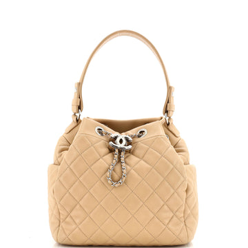 Chanel CC Chain Drawstring Bucket Bag Quilted Lambskin Small