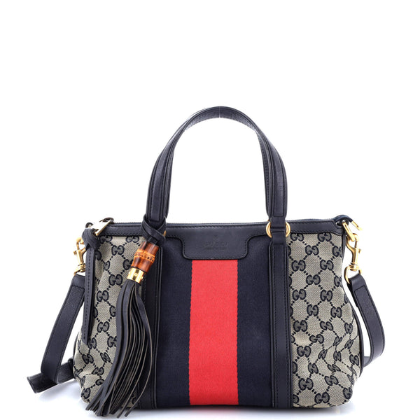 Gucci Rania Convertible Top Handle Bag Web GG Canvas Small Blue