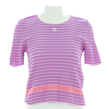 Chanel Women's CC Ribbed Short Sleeve Sweater Cotton and Polyamide Blend