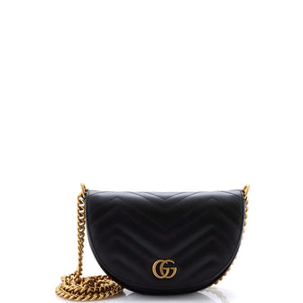 Gucci GG Marmont Half Moon Flap Crossbody Bag Matelasse Leather Mini