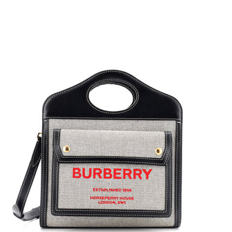 Burberry Logo Pocket Tote Canvas with Leather Mini