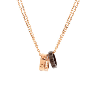 Cartier Love 3 Ring Pendant Necklace 18K Rose Gold and Ceramic with Diamonds