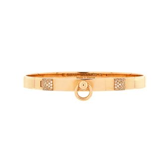 Hermes Collier de Chien Bracelet 18K Rose Gold with Pave Diamond Studs PM