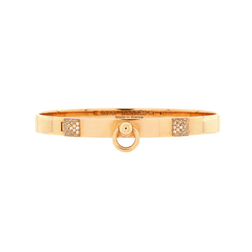 Hermes Collier de Chien Bracelet 18K Rose Gold with Pave Diamond Studs PM