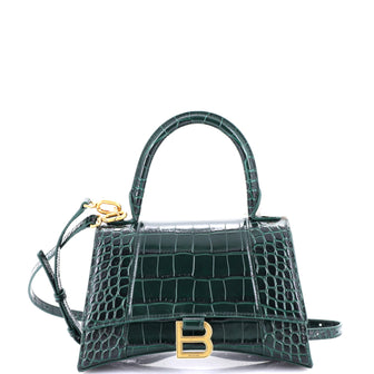 Balenciaga Hourglass Top Handle Bag Crocodile Embossed Leather Small