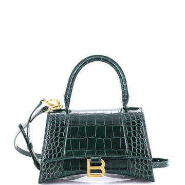 Balenciaga Hourglass Top Handle Bag Crocodile Embossed Leather Small