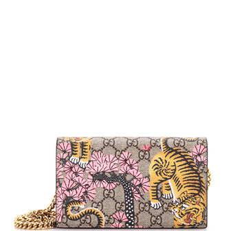 Gucci Chain Wallet Bengal Print GG Coated Canvas