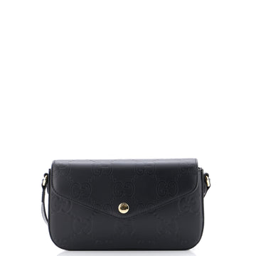 Gucci Envelope Flap Crossbody Bag Jumbo GG Embossed Leather Super Mini