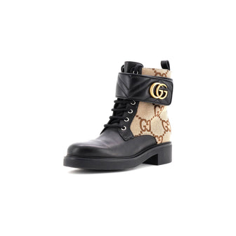 Gucci Women's GG Marmont Lace Up Ankle Boots Jumbo GG Canvas and Leather