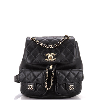 Chanel Duma Pockets Drawstring Backpack Quilted Caviar Small