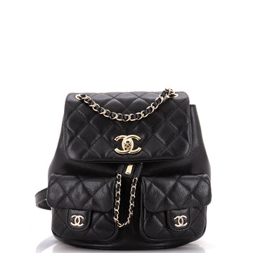 Chanel Duma Pockets Drawstring Backpack Quilted Caviar Small