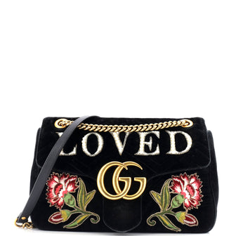 Gucci GG Marmont Flap Bag Embroidered Matelasse Velvet Medium