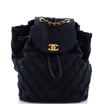 Chanel Cuba Drawstring Backpack Chevron Patchwork Canvas