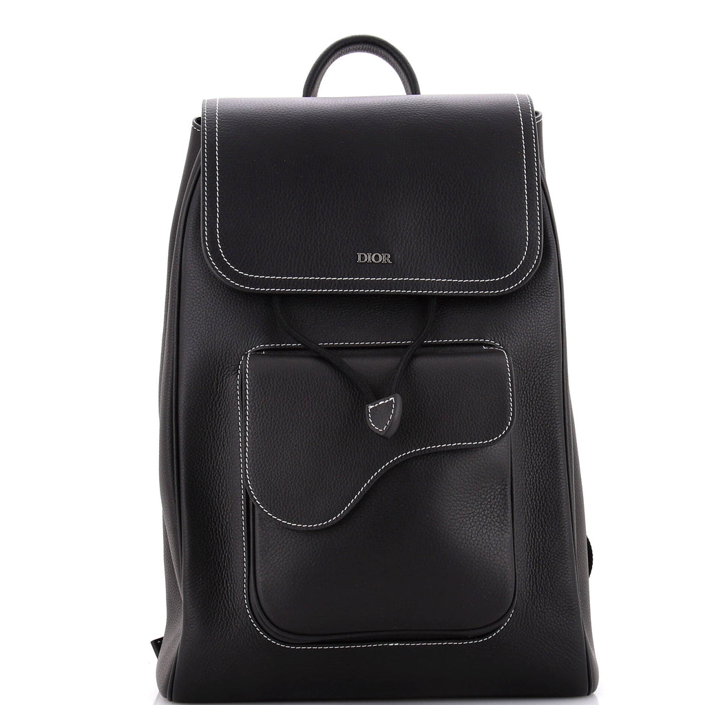 Christian Dior Saddle Single Pocket Backpack Leather Large Black 3353452