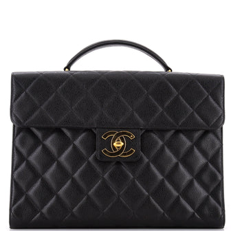 Chanel Vintage CC Briefcase Quilted Caviar Large