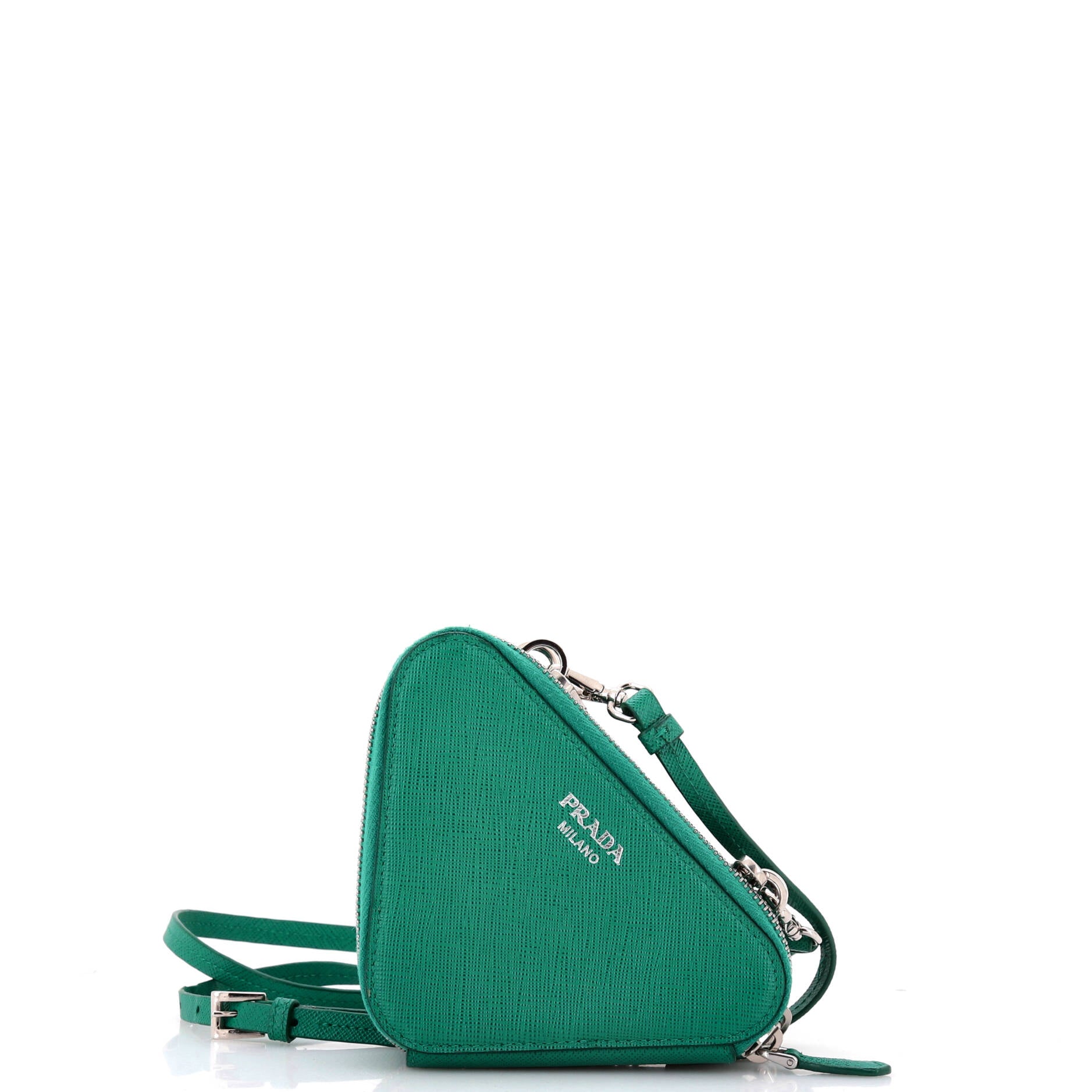 Prada Triangle Double Zip Pouch Bag with Chain Saffiano Leather