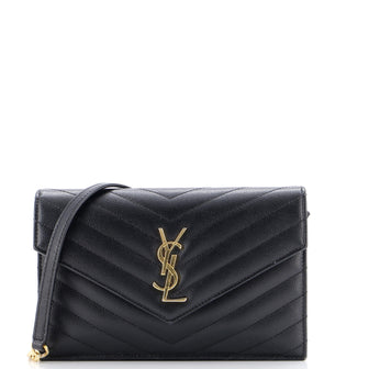 Saint Laurent Classic Monogram Wallet on Chain Matelasse Chevron Leather Small