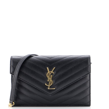 Saint Laurent Classic Monogram Wallet on Chain Matelasse Chevron Leather Small