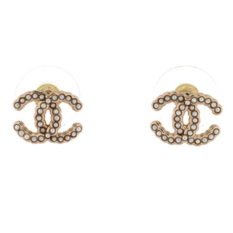 Chanel CC Stud Earrings Metal with Faux Pearls
