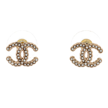 Chanel CC Stud Earrings Metal with Faux Pearls