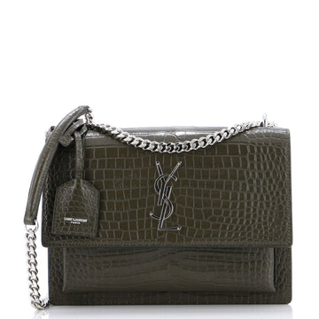 Saint Laurent Sunset Crossbody Bag Crocodile Embossed Leather Medium