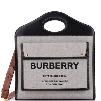 Burberry Logo Pocket Tote Canvas with Leather Medium