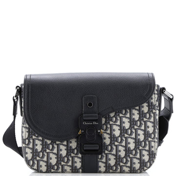 Christian Dior Saddle Buckle Flap Messenger Bag Oblique Canvas and Leather Medium