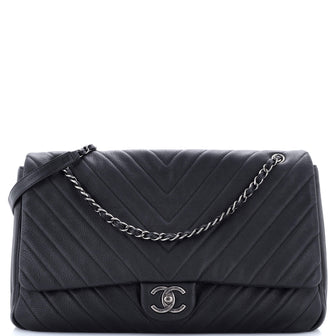 Chanel Airlines CC Flap Bag Chevron Calfskin XXL