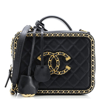 Chanel Filigree Vanity Case Quilted Goatskin with Chain Detail Medium