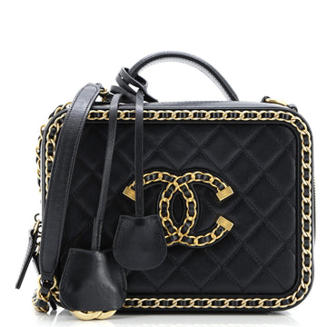 Chanel Filigree Vanity Case Quilted Goatskin with Chain Detail Medium
