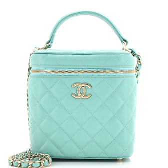 Chanel CC Top Handle Vanity Case with Chain Quilted Caviar Small