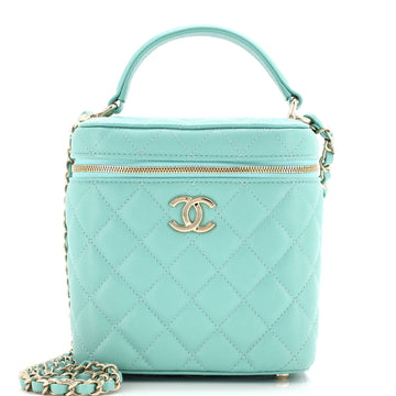 Chanel CC Top Handle Vanity Case with Chain Quilted Caviar Small