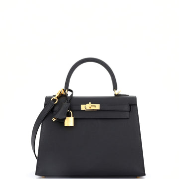 Hermes Kelly Handbag Black Epsom with Gold Hardware 25
