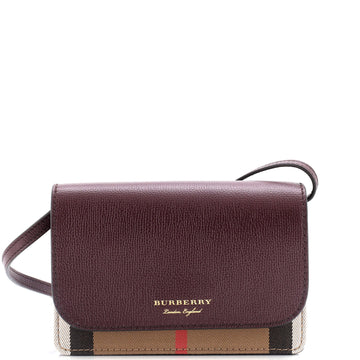 Burberry Hampshire Wallet on Strap Leather and House Check Canvas