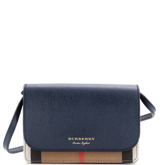 Burberry Hampshire Wallet on Strap Leather and House Check Canvas