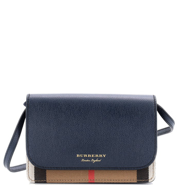 Burberry Hampshire Wallet on Strap Leather and House Check Canvas