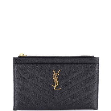 Saint Laurent Classic Monogram Zip Bill Pouch Matelasse Chevron Leather Medium