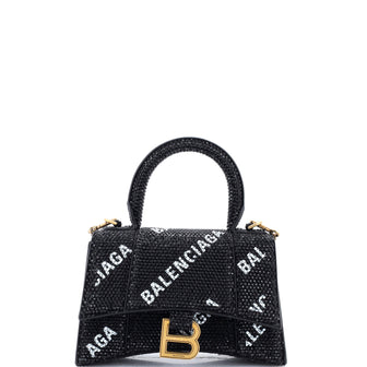 Balenciaga Hourglass Top Handle Bag Suede and Allover Logo Crystals XS
