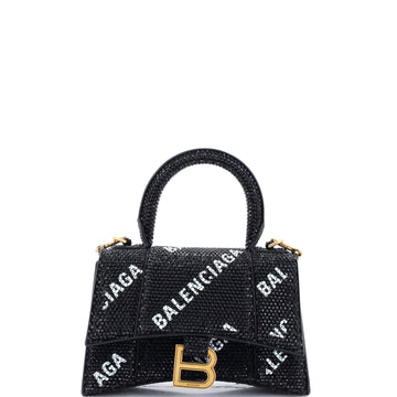 Balenciaga Hourglass Top Handle Bag Suede and Allover Logo Crystals XS