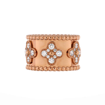 Van Cleef & Arpels Perlee Clovers Ring 18K Rose Gold with Diamonds Large