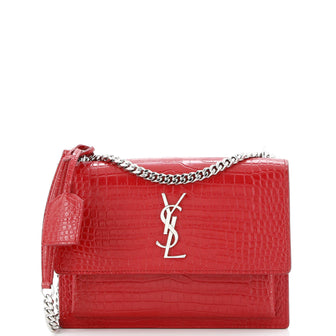 Saint Laurent Sunset Crossbody Bag Crocodile Embossed Leather Medium