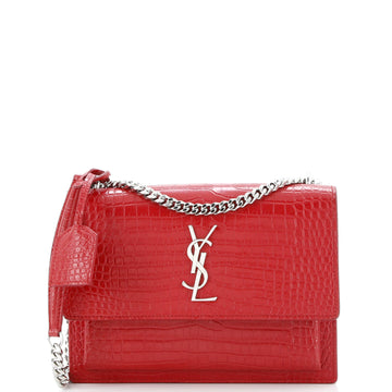 Saint Laurent Sunset Crossbody Bag Crocodile Embossed Leather Medium
