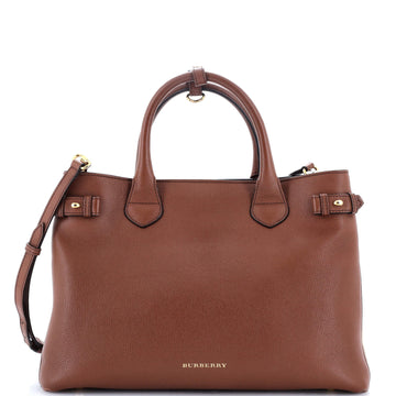 Burberry Banner Tote Leather and House Check Canvas Medium