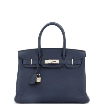 Hermes Birkin Handbag Blue Togo with Palladium Hardware 30