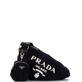 Prada Triangle Logo Zip Crossbody Bag Terry Cloth Small