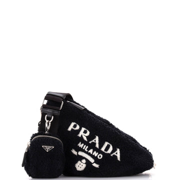 Prada Triangle Logo Zip Crossbody Bag Terry Cloth Small