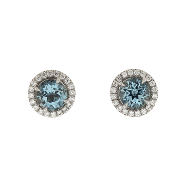 Tiffany & Co. Soleste Stud Earrings Platinum with Diamonds and Aquamarine