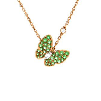 Van Cleef & Arpels Two Butterfly Pendant Necklace 18K Yellow Gold with Tsavorite Garnets and Diamonds