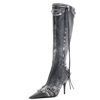 Balenciaga Women's Cagole Knee High Boots Printed Studded Leather 90