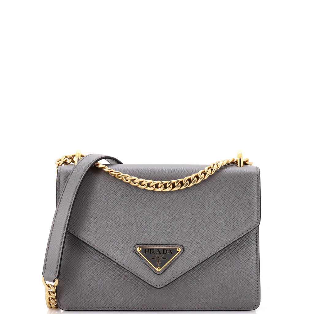 PRADA パーティーバッグ グレー Prada Envelope Flap Chain Shoulder bag Saffiano Leather Small Gray